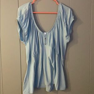 Blue Button Detail Top Rue+